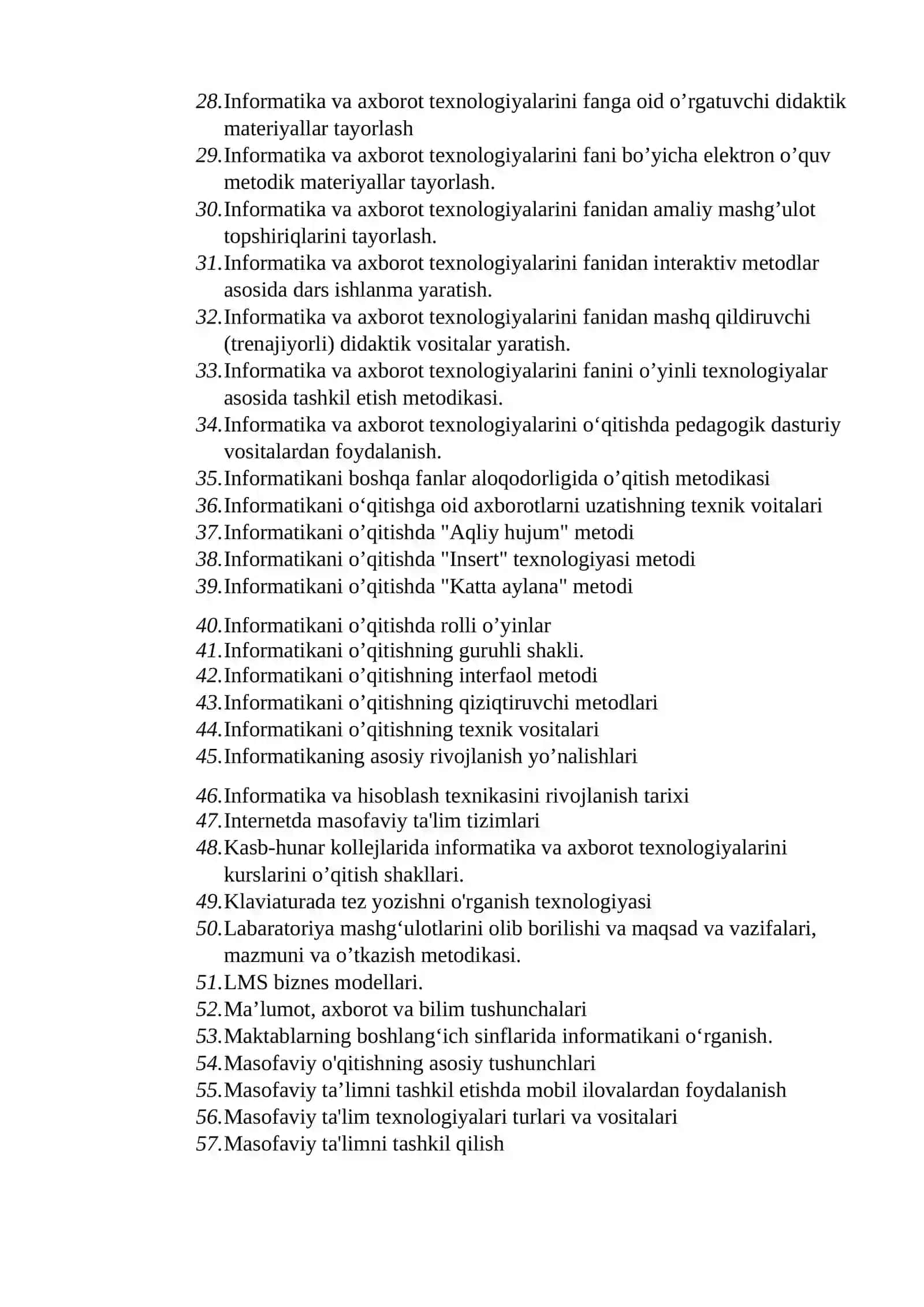 Informatika va axborot texnologiyalarini o’qitish metodikasining nazariy va amaliy asoslari fanidan yakuniy nazorat savollari 2