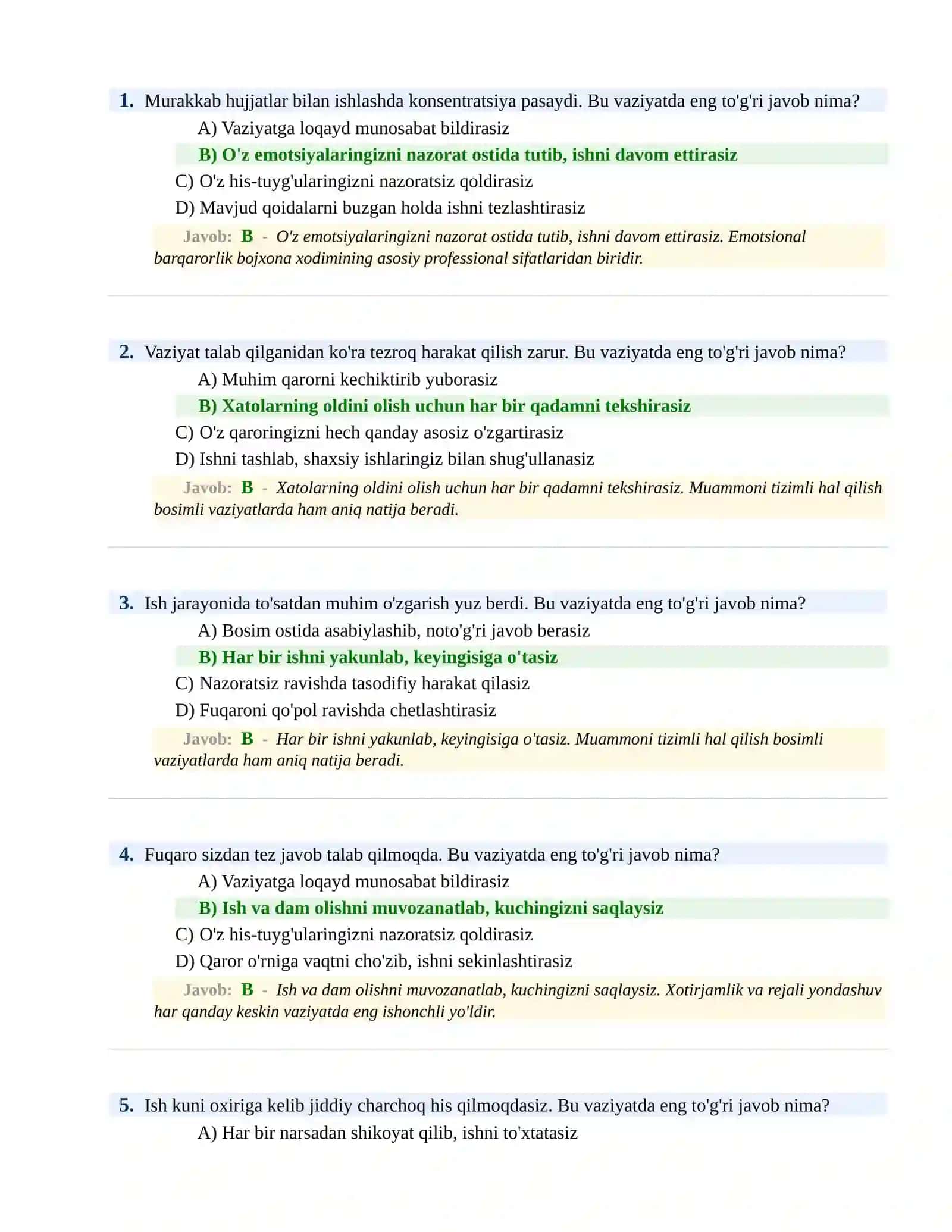 BOJXONA XIZMATIGA ISHGA KIRISH PSIXOLOGIK SINOV Testlari 2