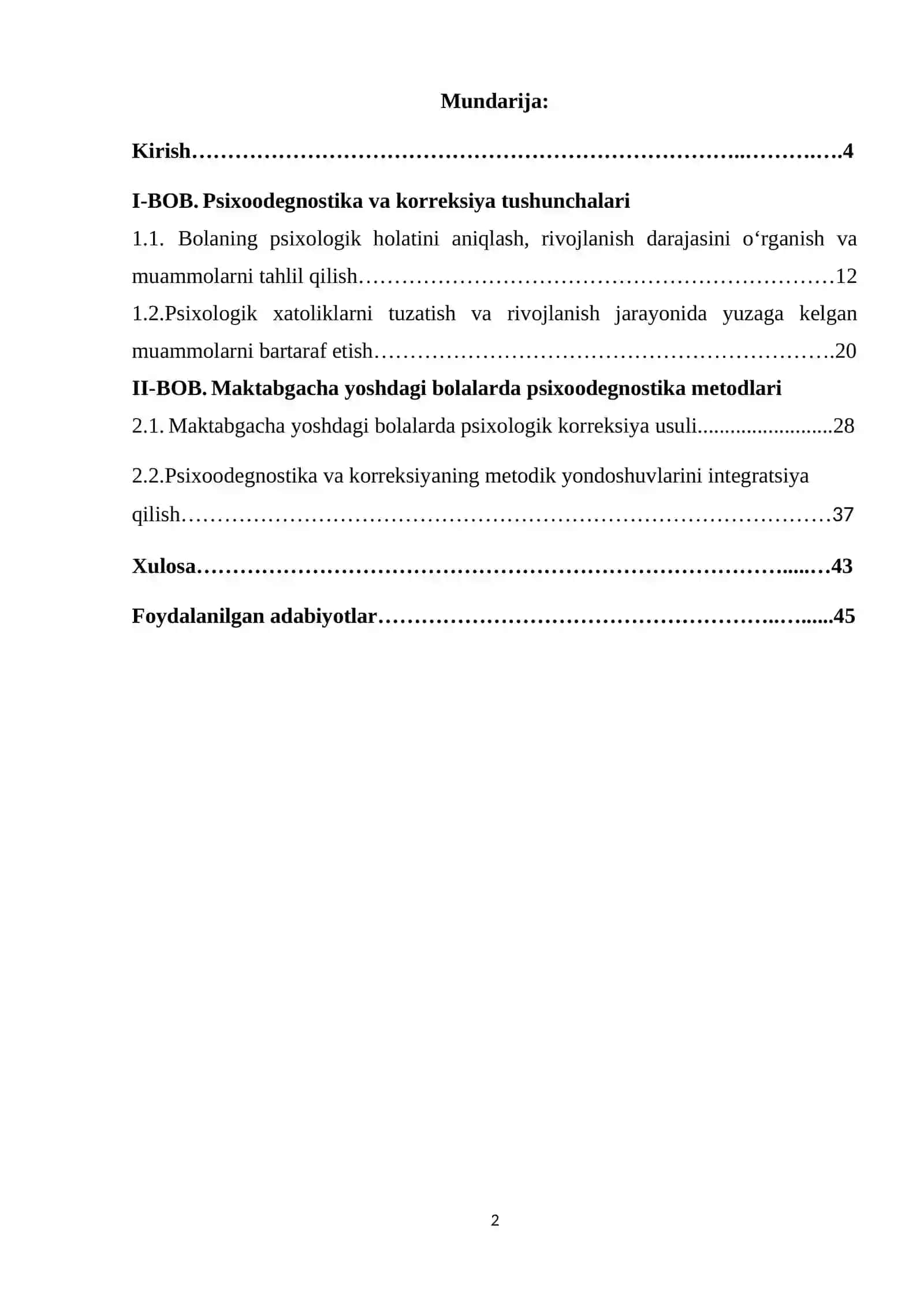 Maktabgacga yoshdagi bolalarda psixodeagnostika va korreksiyasi mavzusidagi kurs ishi 2