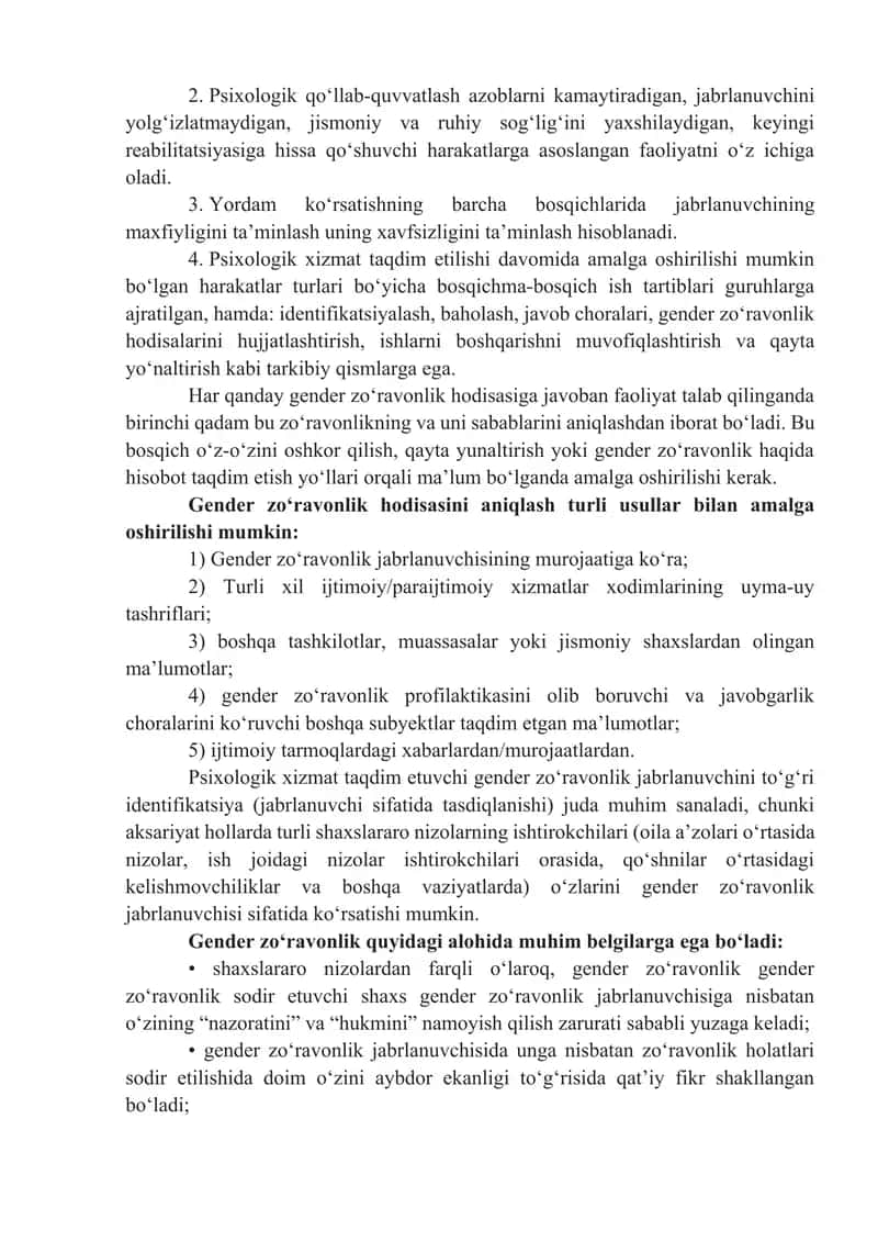 Gender zoʻravonlikni aniqlash va gender zoʻravonlik jabrlanuvchisini identifikatsiya qilish 2