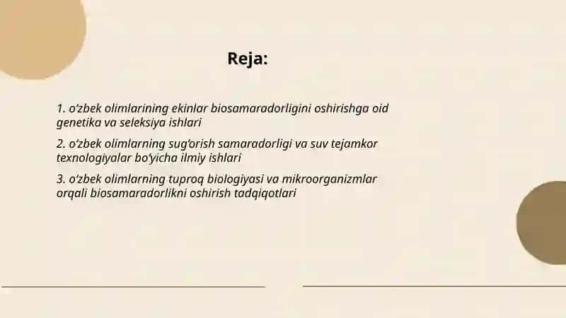 Biosamaradorlik bo‘yicha ishlagan o‘zbek olimlarining ilmiy ishlari haqida 2