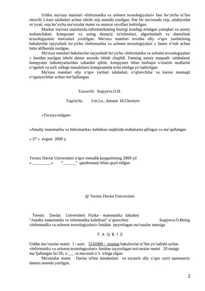 AMALIY MATEMATIKA VA INFORMATIKA MA'RUZALARI 2