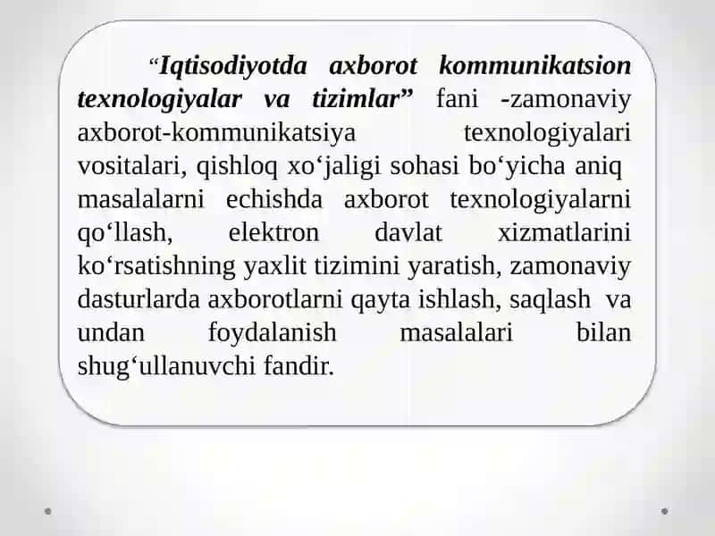 Iqtisodiyotda axborot kommunikatsion texnologiyalar va tizimlar 2