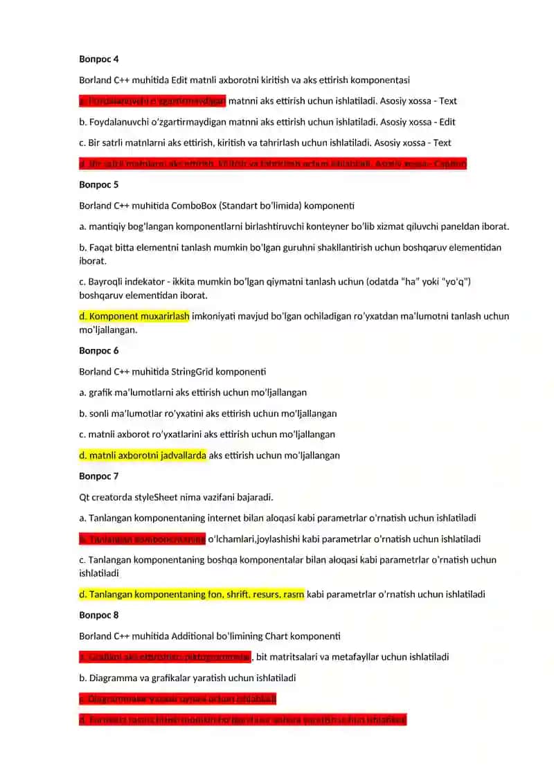 Borland C++ va Qt creator muhitida dasturlash bo'yicha savollar 2
