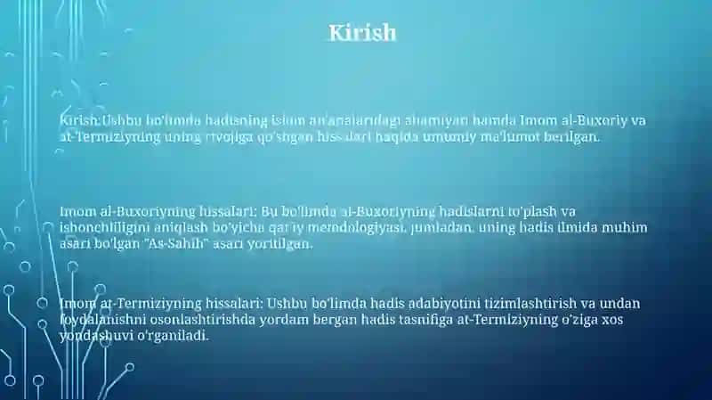 Imom Al - Buxoriy Va At-Termiziyning Hadis Ilmini Rivojlantirish Xizmati 2