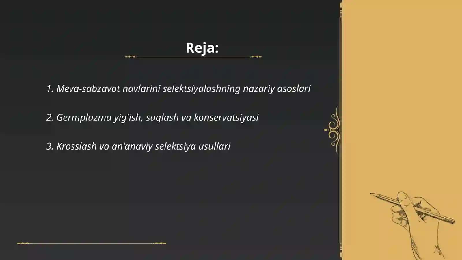 Meva-sabzavot ekinlari seleksiyasi va navshunosligini yuritish 2