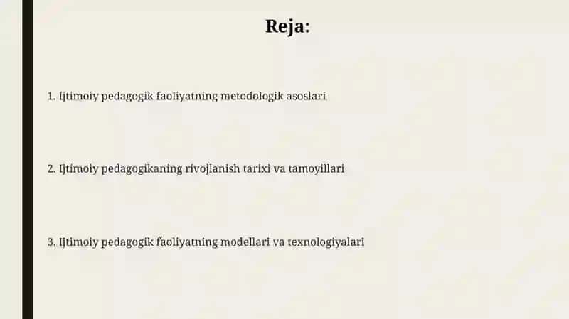 Ijtimoiy pedagogikani va ijtimoiy pedagogik faoliyat rivojining metodologik asoslari 2
