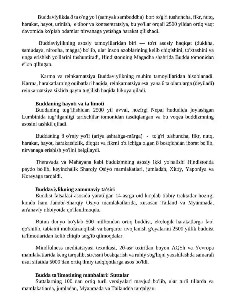 Buddaviylik dinining paydo bòlish tarixi,asosiy ta'limotlari,oqimlari va manbalari 2