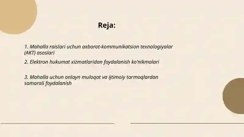 Mahalla raislari uchun axborot-kommunikatsion texnologiyalar (AKT) asoslari 2