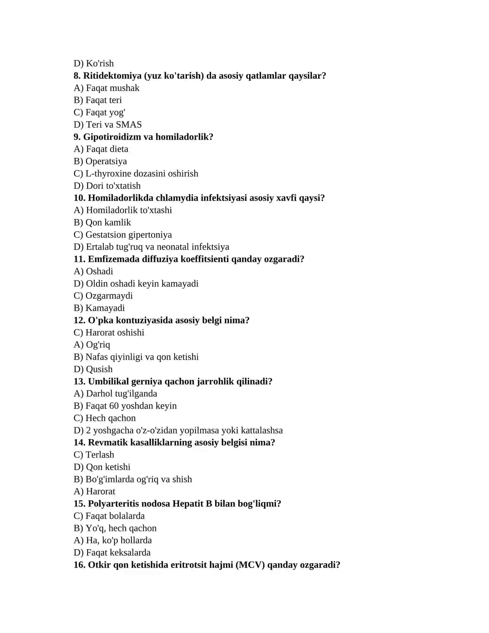 Tibbiyot test javoblari bilan 2