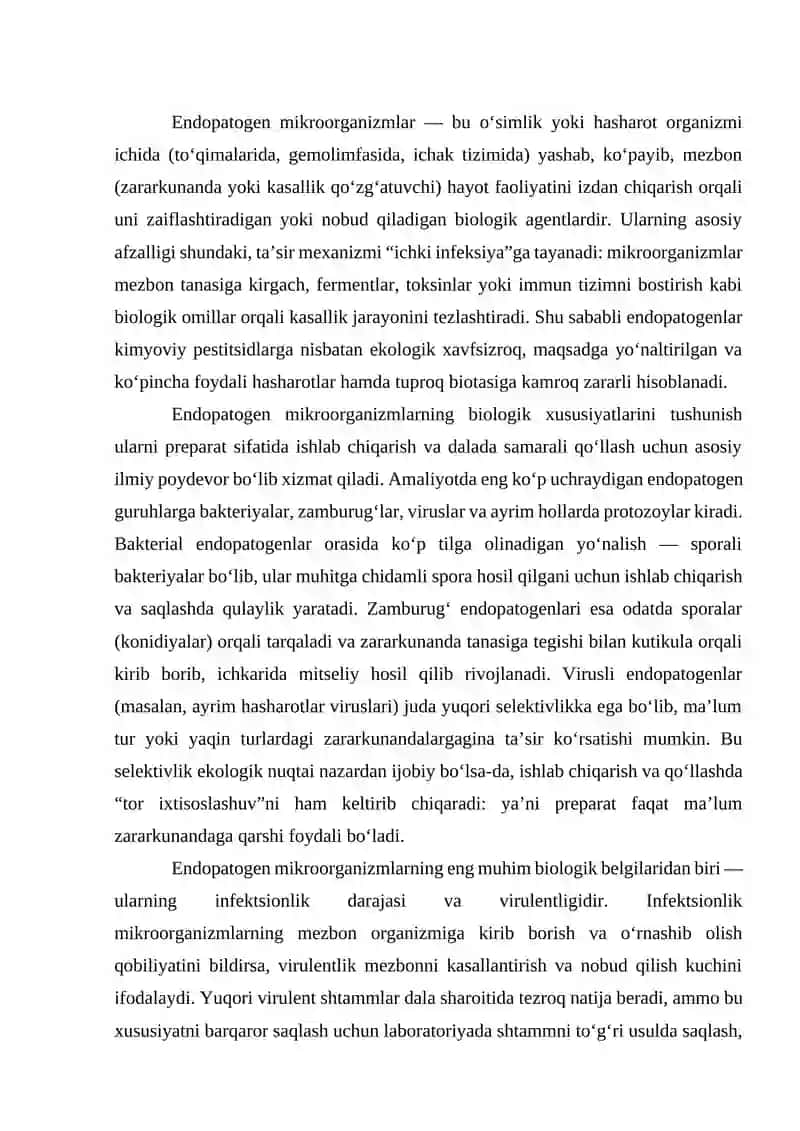 Endopatogen preparatlar ishlab chiqarish biotexnologiyasi 2