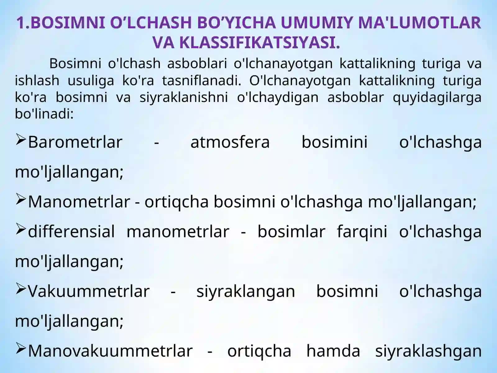 Bosim va siyraklanishni o'lchash 2
