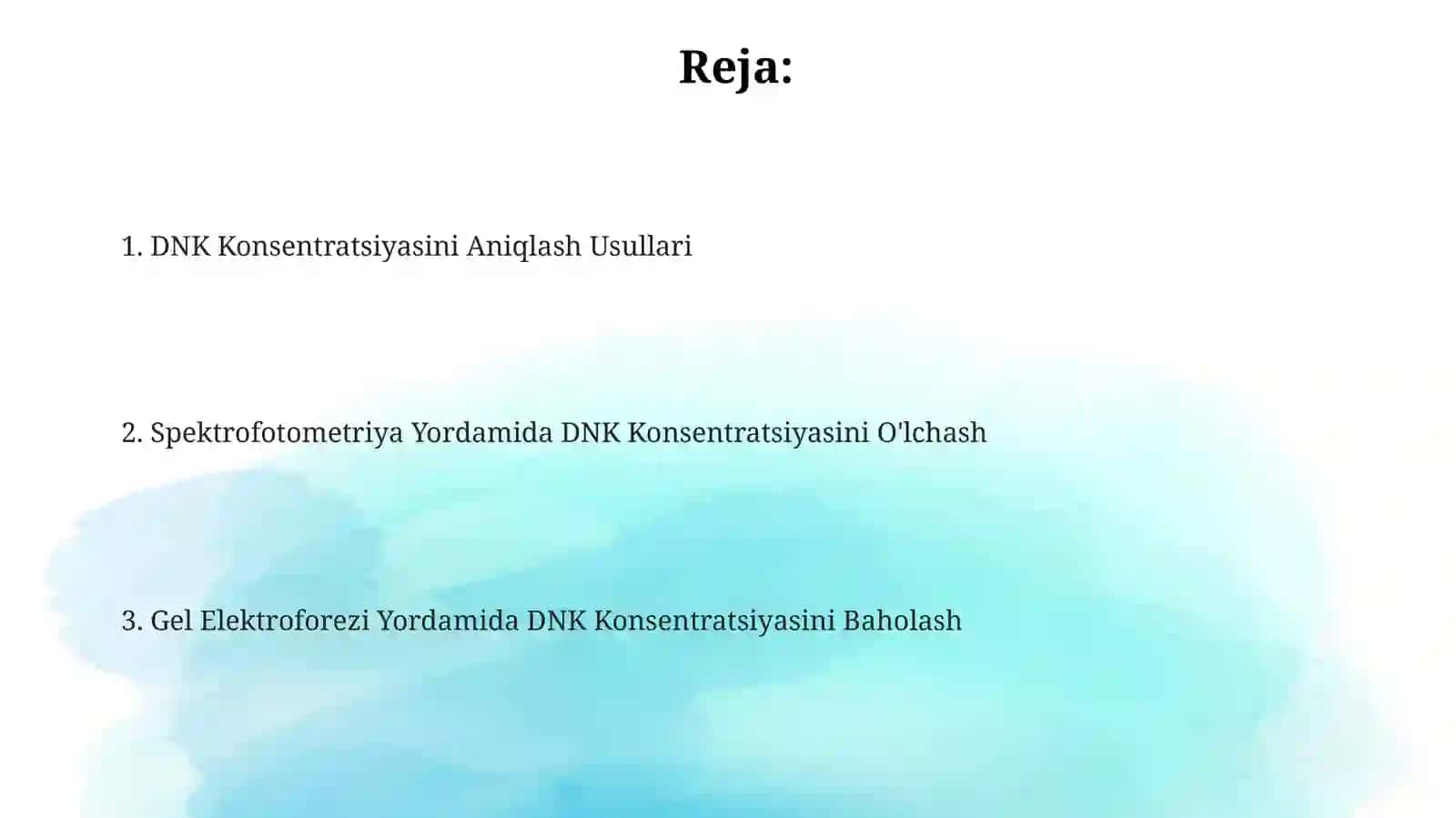 Genom DNK kontsentratsiyasini aniqlash (spektrofotometr va gel-elektroforez usullari yordamida) 2