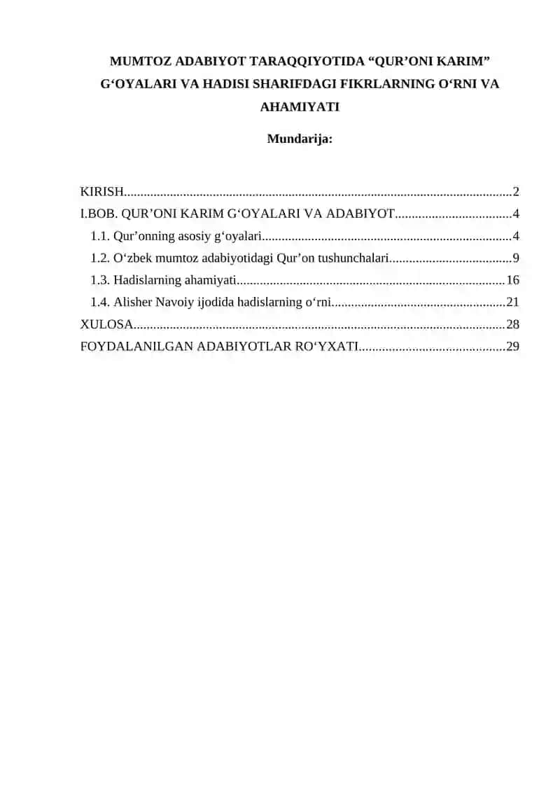 “MUMTOZ ADABIYOT TARAQQIYOTIDA “QUR’ONI KARIM” G‘OYALARI VA HADISI SHARIFDAGI FIKRLARNING O‘RNI VA AHAMIYATI” 2