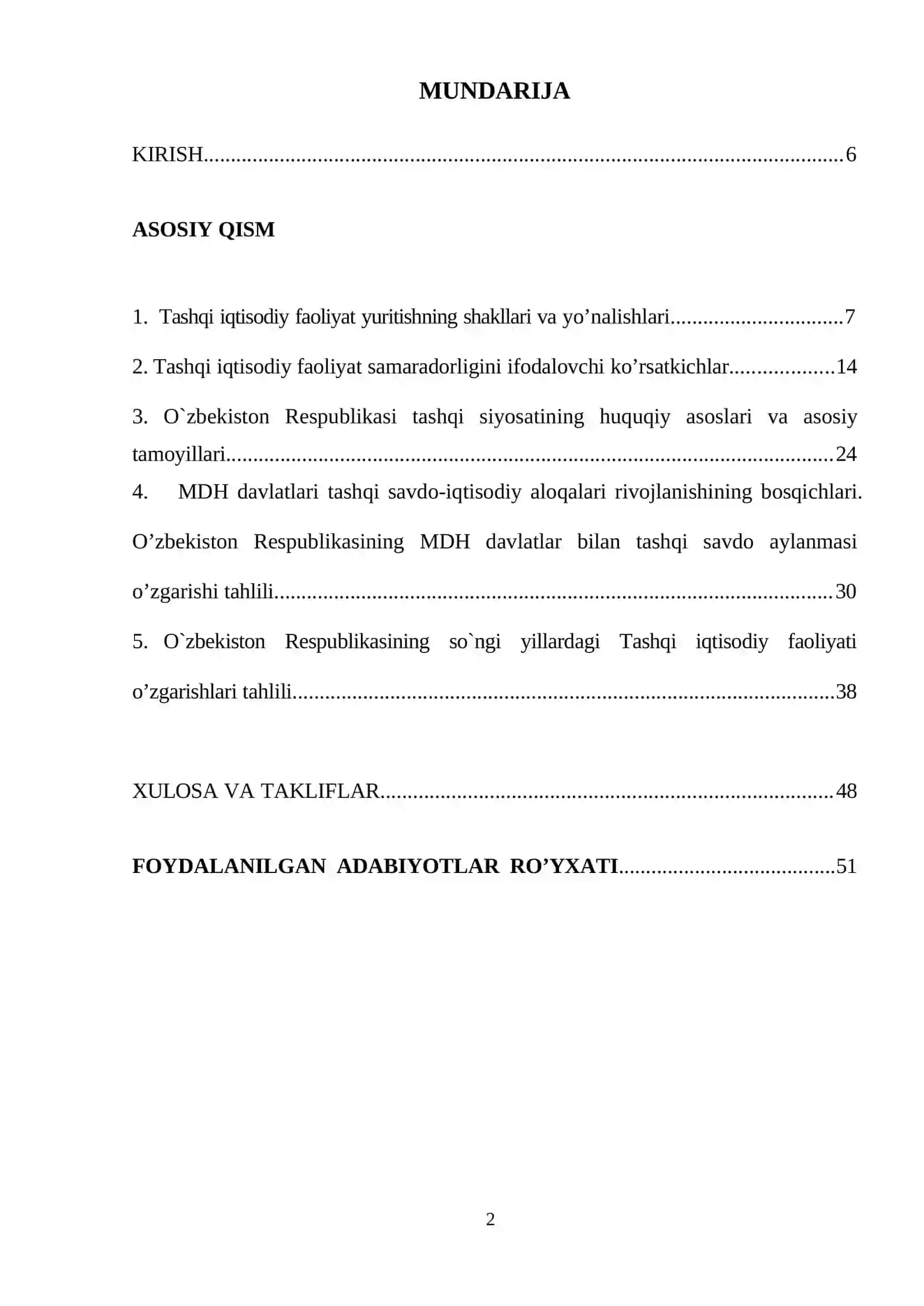O‘zbekiston Respublikasining tashqi iqtisodiy aloqalari va MDH davlatlari bilan iqtisodiy hamkorligi 2