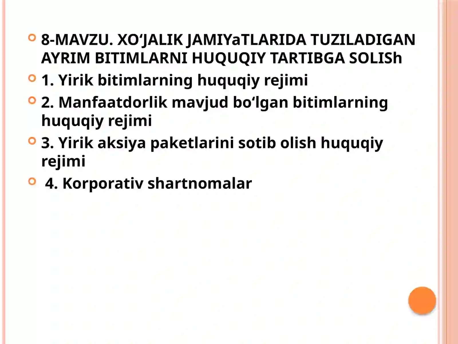 XO‘JALIKJAMIYATLARIDATUZILADIGAN AYRIM BITIMLARNI HUQUQIY TARTIBGASOLISh 2