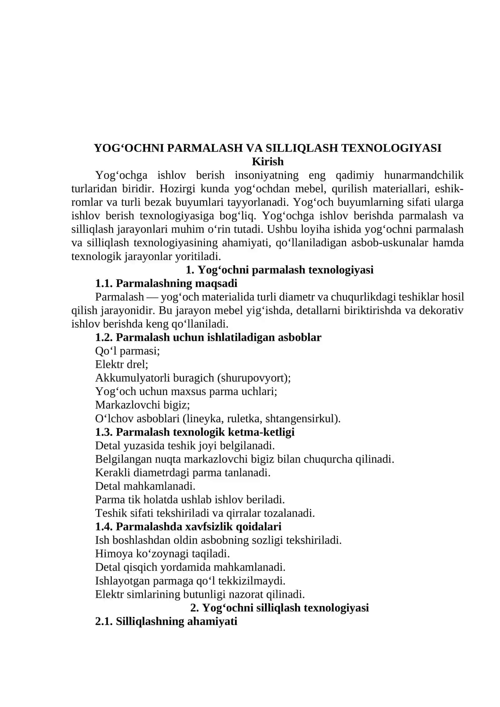 YOG‘OCHNI PARMALASH VA SILLIQLASH TEXNOLOGIYASI 2
