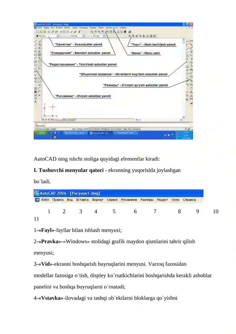 AutoCAD grafik muharririni ishga tushirish va uning darchasi 2