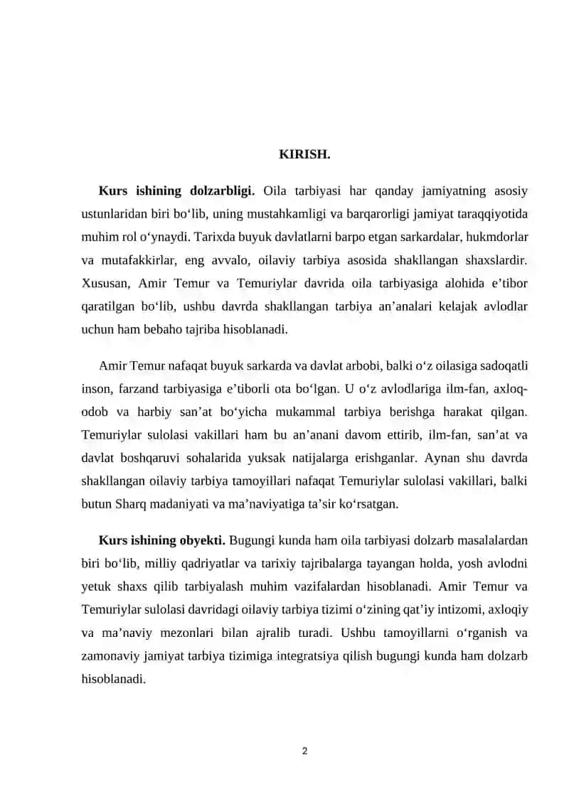 Amir Temur va Temuriylar sulolasi davrida oila tarbiyasi 2