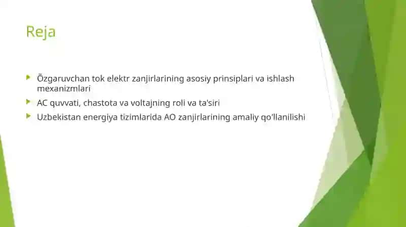 Õzgaruvchan tok elektr zanjirlari 2