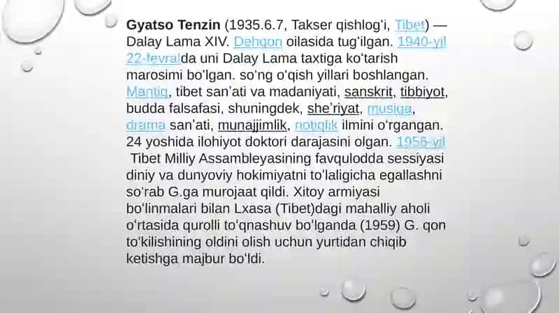 Dalay-Lama XIV ning dinlararo muloqot madaniyatining rivojlantirishga qoʻshgan hissasi mavzusida referat tayyorlash 2