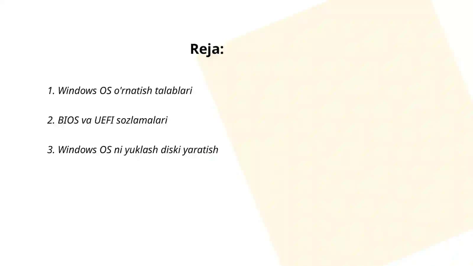 Windows OS o'rnatish va konfiguratsiyasi 2