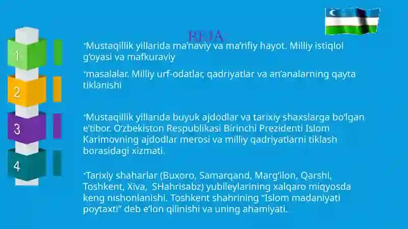 Mustaqillik yillarida O'zbekistondagi ma'naviy va ma'daniy taraqqiyot 2