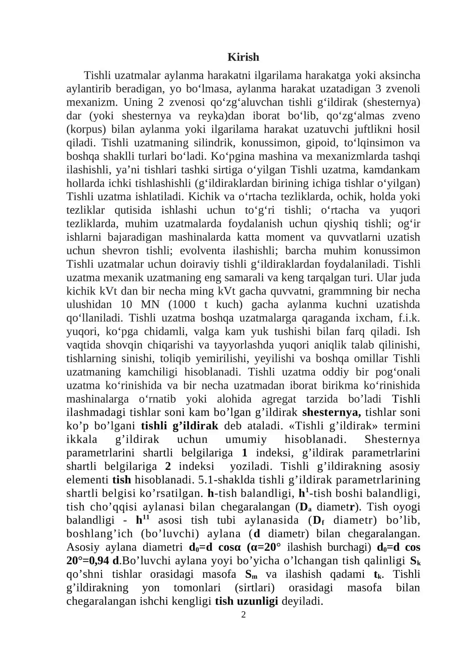 Tishli uzatmalar va uni texnikadagi o’rni 2