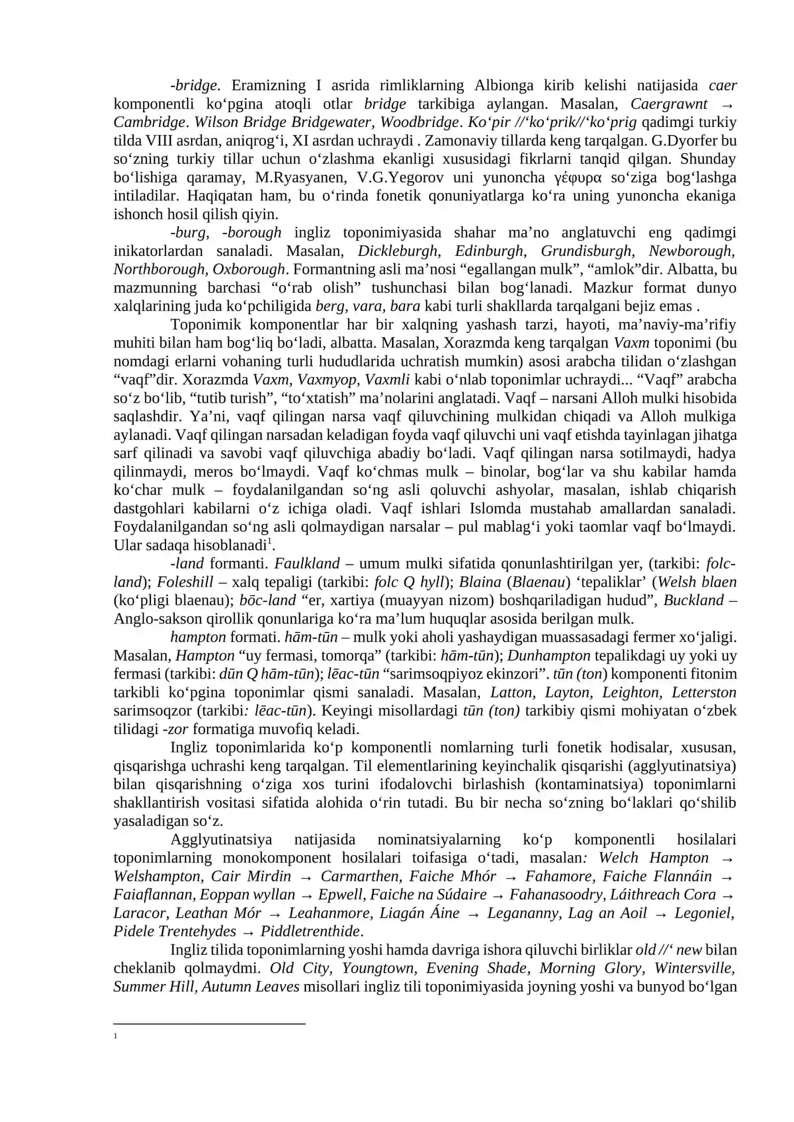 INGLIZ VA OʻZBEK TOPONIMLARINING TARKIBIY QIYOSIGA OID 2