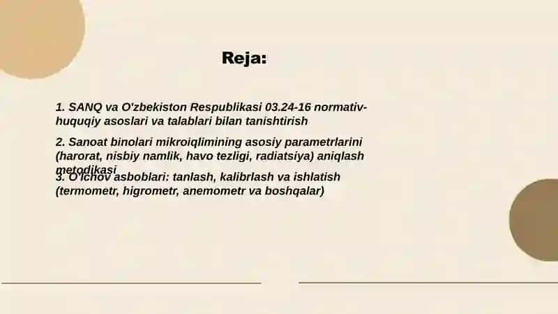SANQ va O'zbekiston Respublikasi 03.24-16 sanoat binolari mikroiqlimining sanitariya normalarining tahlili 2