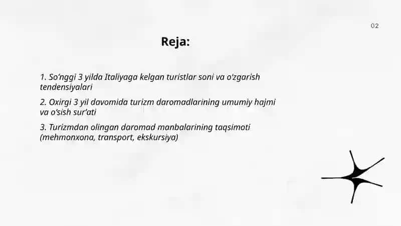 Italya Davlati Turizm Rivojlanishi Oxirgi 3 Yil Davomida Daromad Xarajat SWOT Tahlili 2
