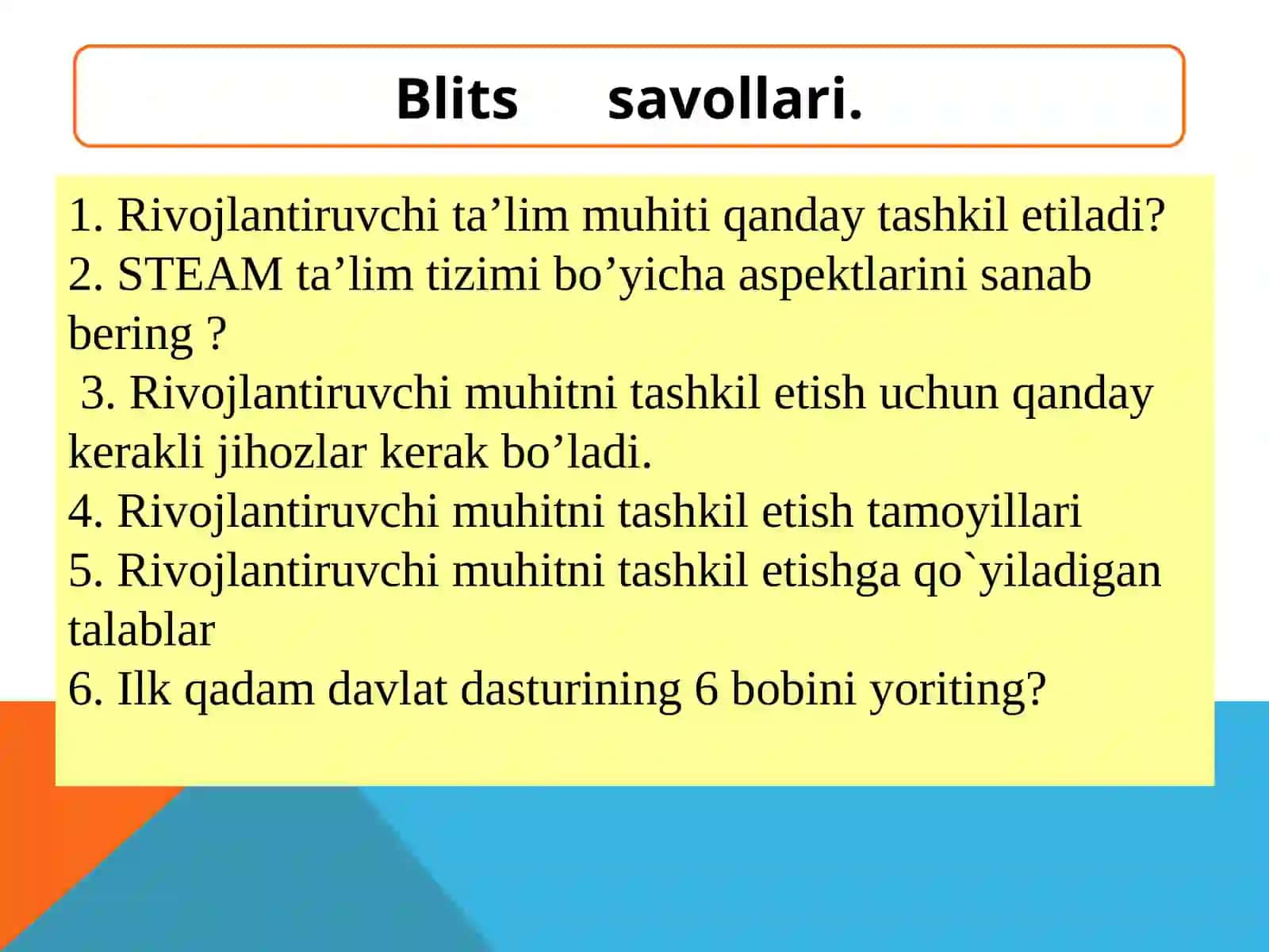 MAKTABGACHA TA’LIMDA STEAM TEXNOLOGIYASI FANIDAN TAQDIMOT 2