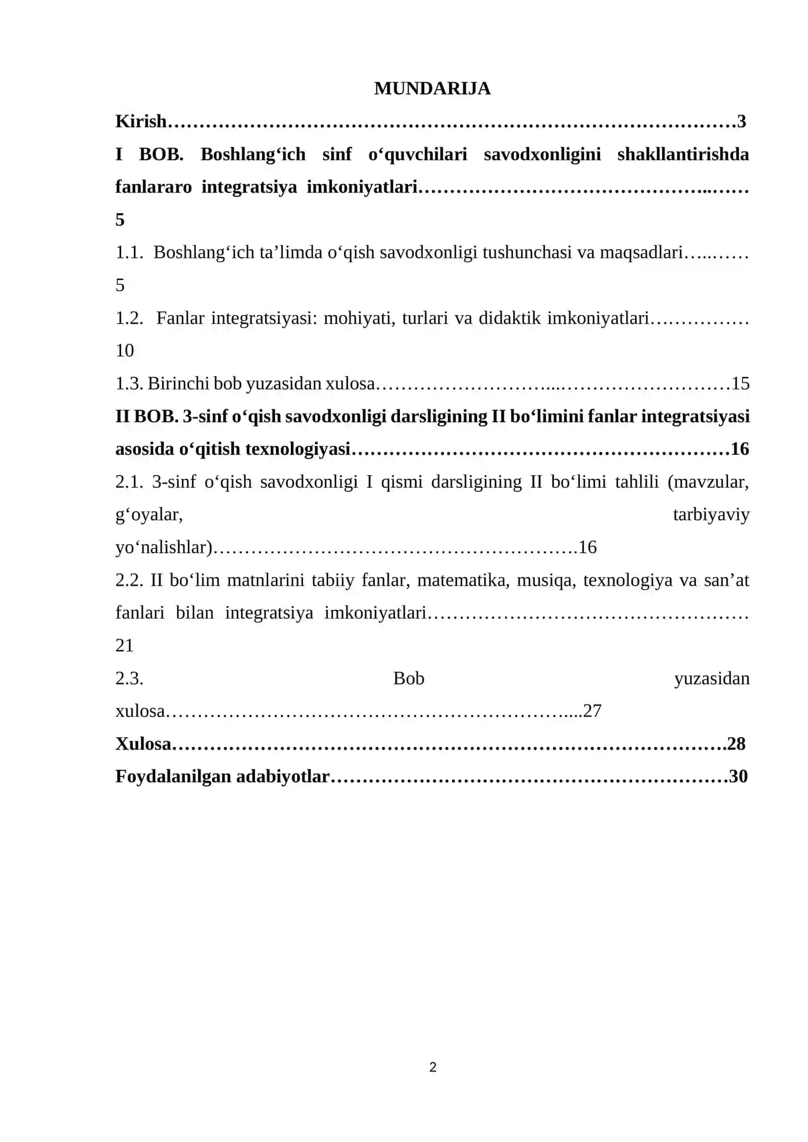 3-SINF O‘QISH SAVODXONLIGI I QISM DARSLIGIDAGI II BO‘LIMNI FANLAR INTEGRATSIYASI ASOSIDA O‘RGATISH 2