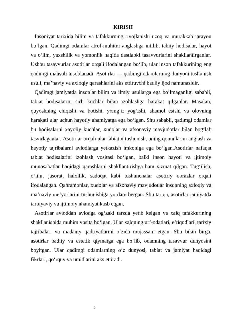 Asotirlarda insoniyatning ilk tasavurlarining aks etishi 2