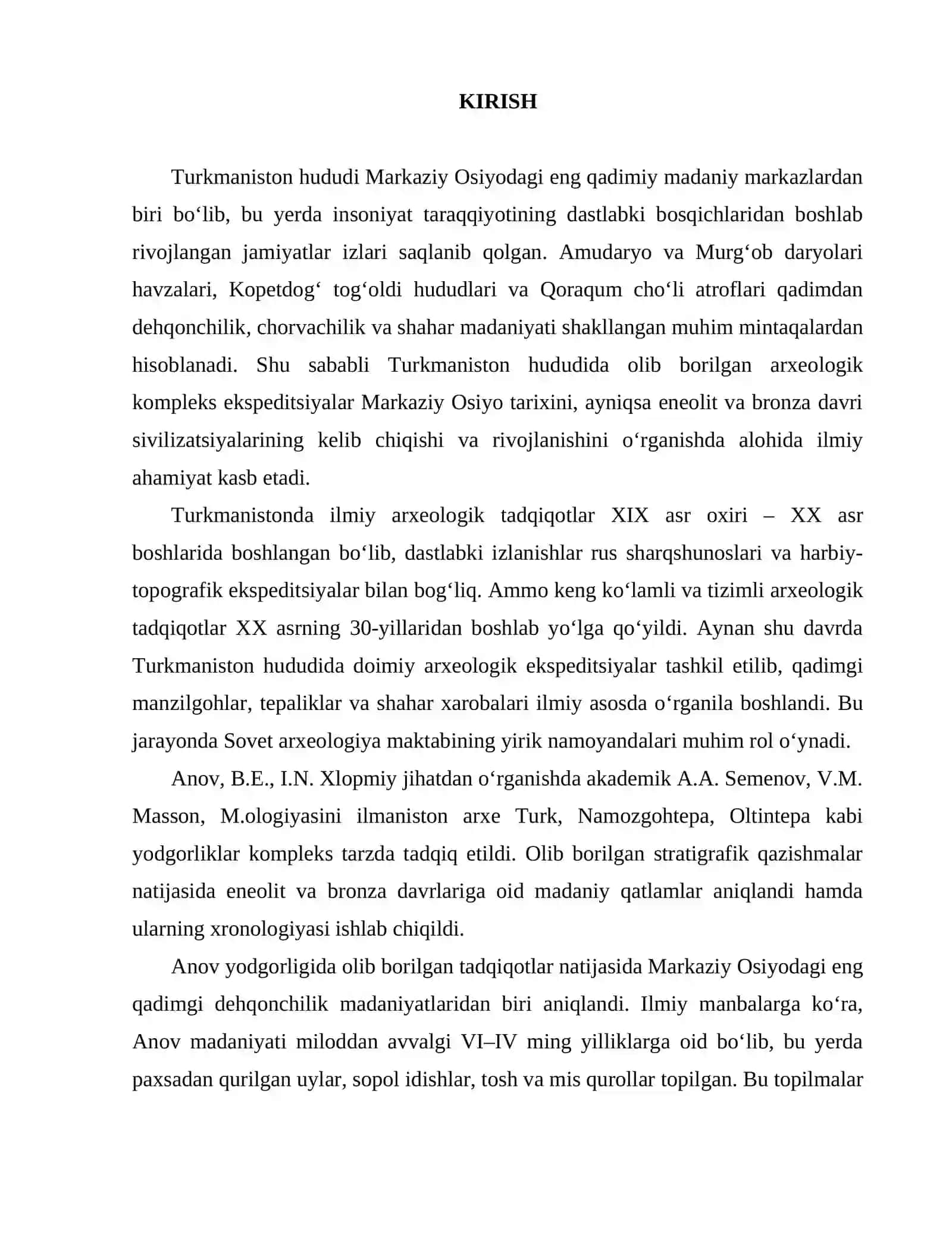 Turkmanistonda arxeologik komleks ekspeditsiyalarining tadqiqotlari 2