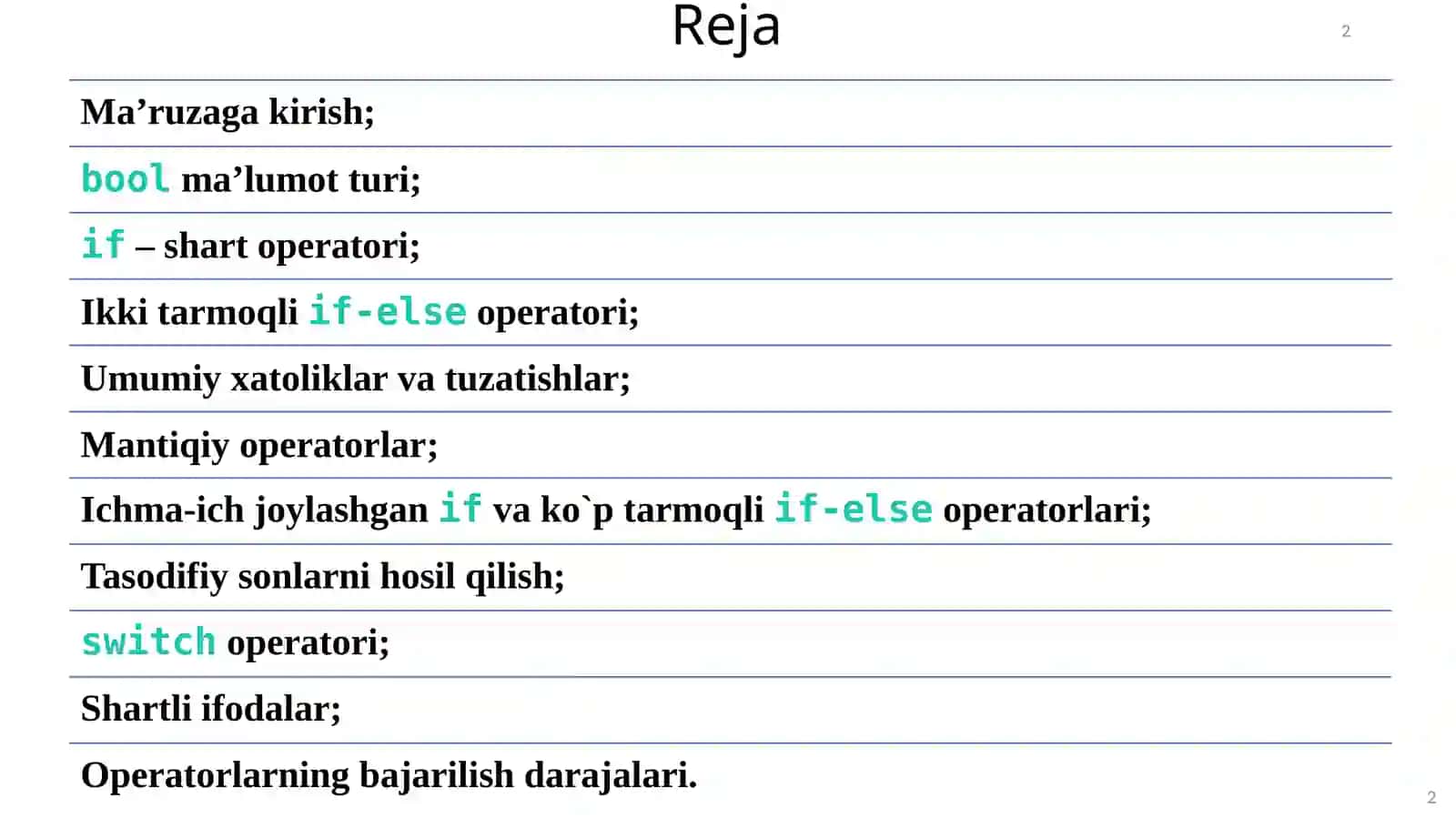 Tarmoqlanish va uzilishlarni tashkil etish operatorlari 2