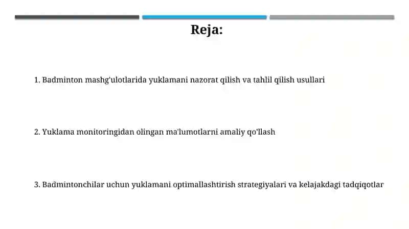 Badminton mashg'ulot yuklamalarini nazorat va tahlil qilish uslublari 2