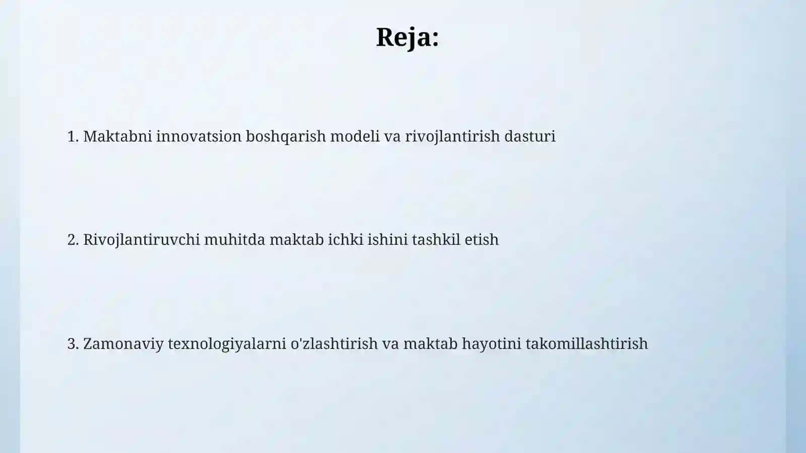Maktabni innovatsion boshqaruv modeli va rivojlantirish dasturi 2