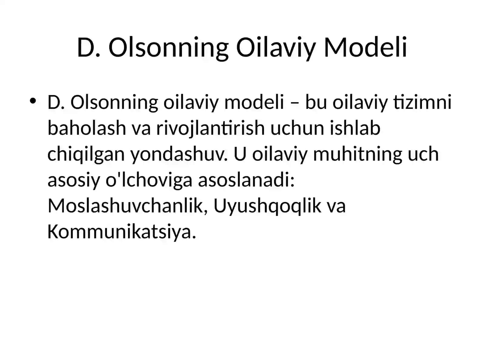 D. Olsonning Oilaviy Modeli 2