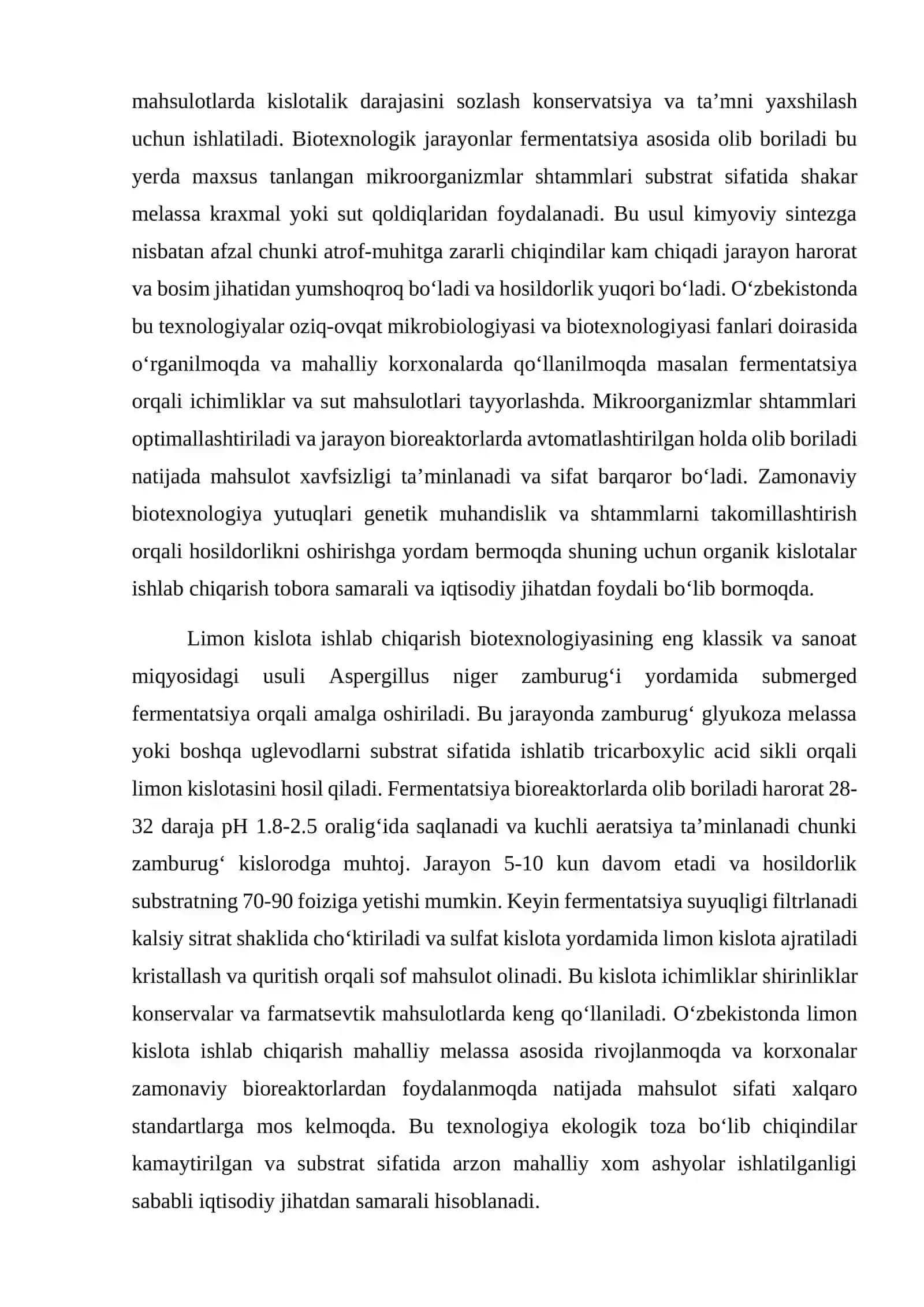 Iste’mol organik kislotalari ishlab chiqarish biotexnologiyasi 2