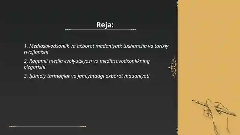 Mediasavodxonlik va Axborot madaniyati evolutsiyasi va uning jamiyatdagi orni 2