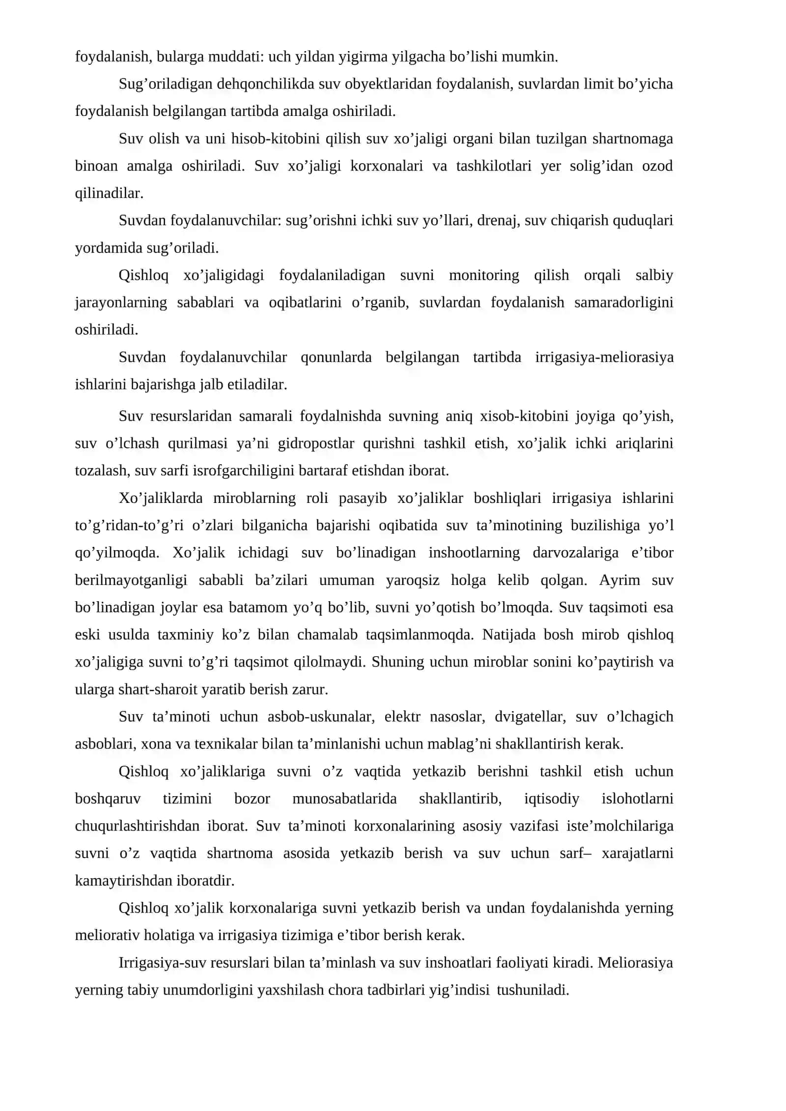 BOB. SUV RESURSLARIDAN FOYDALANIShNING TAShKILIY, IQTISODIY ASOSLARI 2