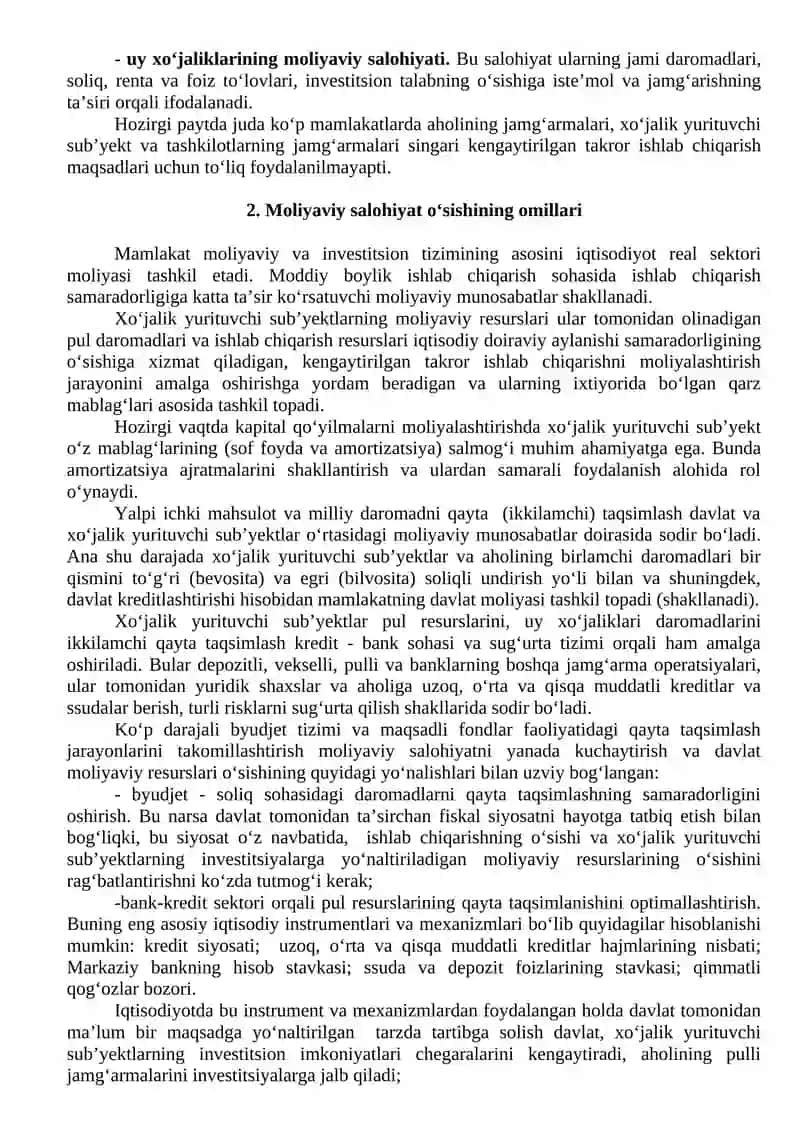 Davlatning moliyaviy salohiyati va uning xo‘jalik yurituvchi sub’yektlar moliyasi 2