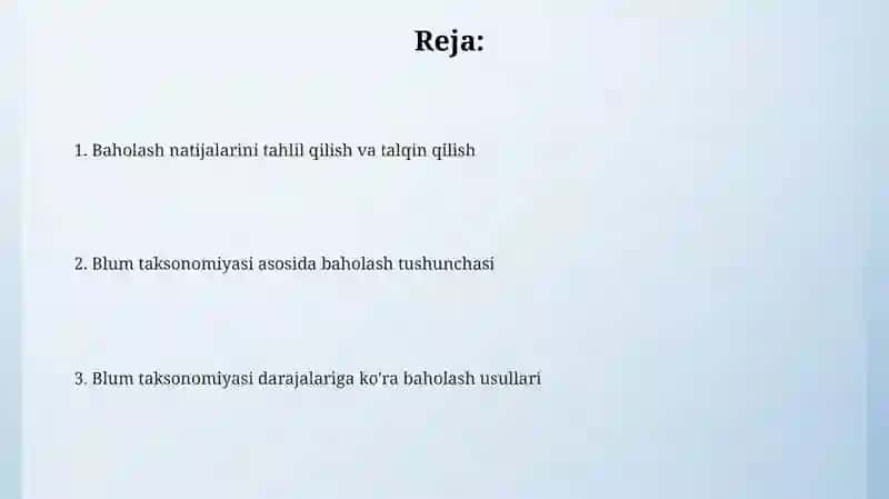 Blum taksanomiyasi asosida baholash 2