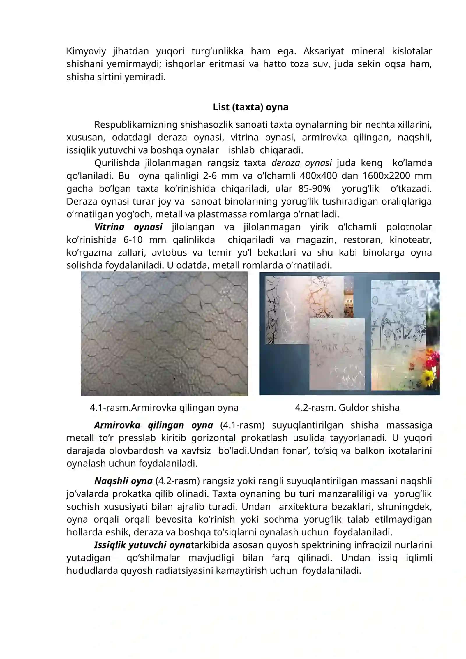 SHISHA, SHISHA BUYuMLAR VA SITALLARNIG ASOSIY XOSSALARI 2