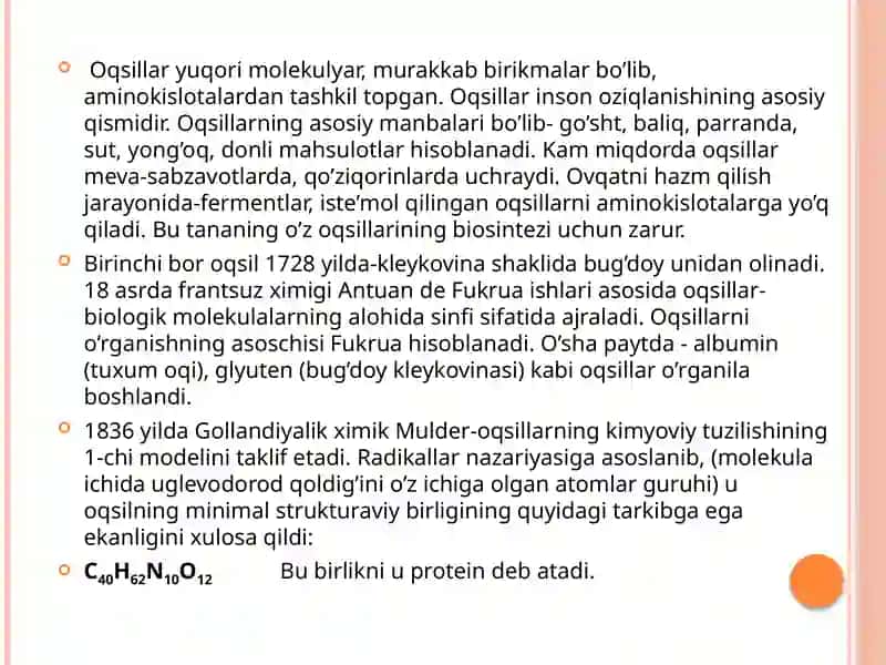 Oziq-ovqat oqsillari, tuzilishi, tarkibi va katalitik xususiyatlari 2
