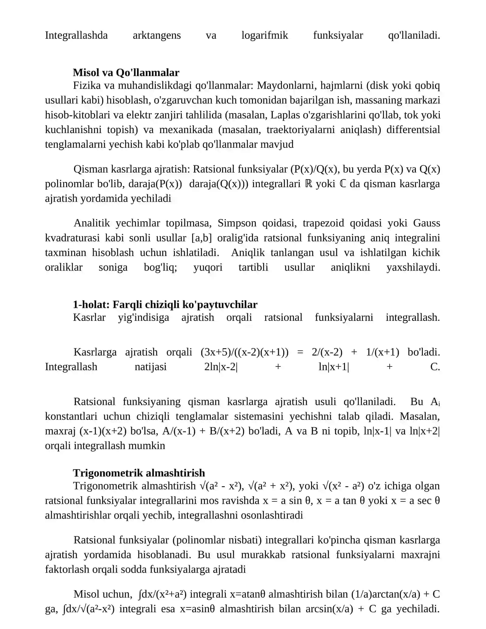 Ratsional kasr funksiya integrali 2