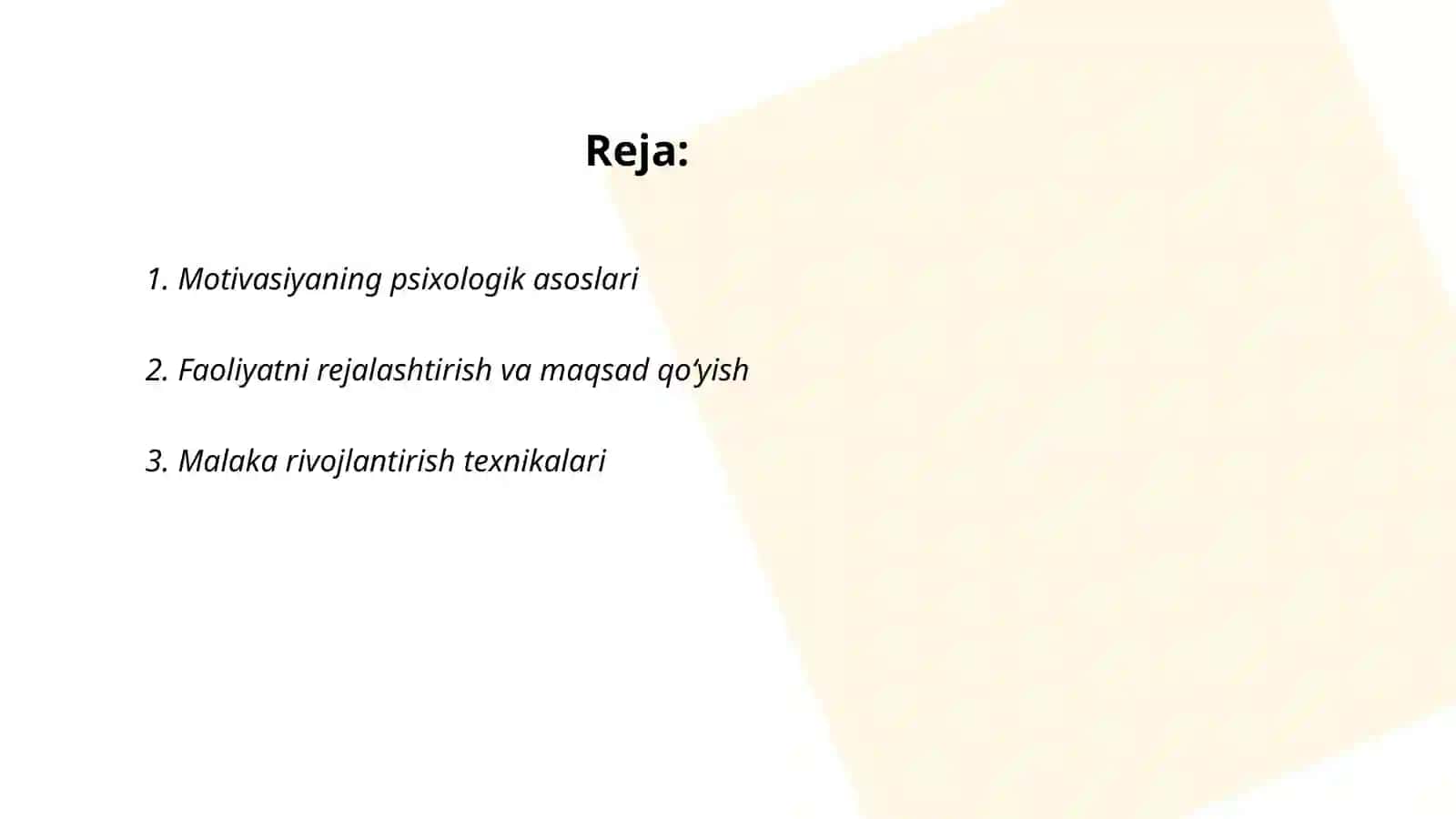 Umumiy psixologiya fanidan tayyorlagan taqdimoti 2