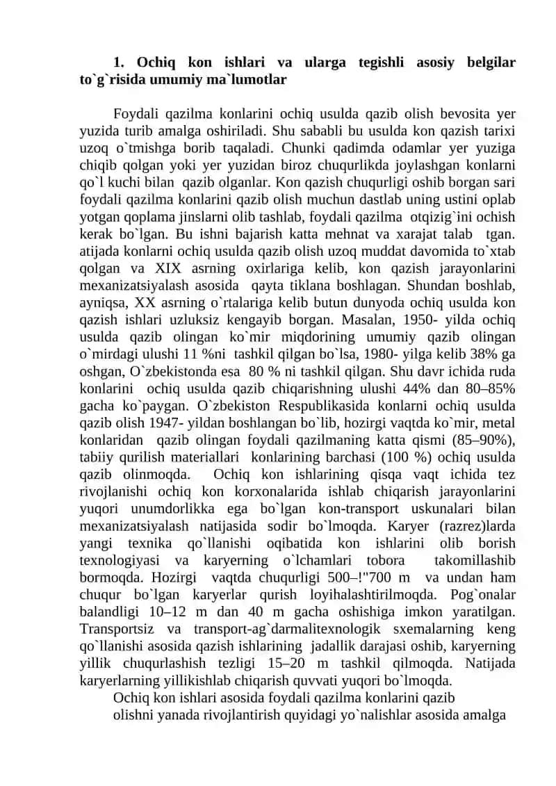 Foydali qazilma konlarini ochiq usulda qazib olish 2