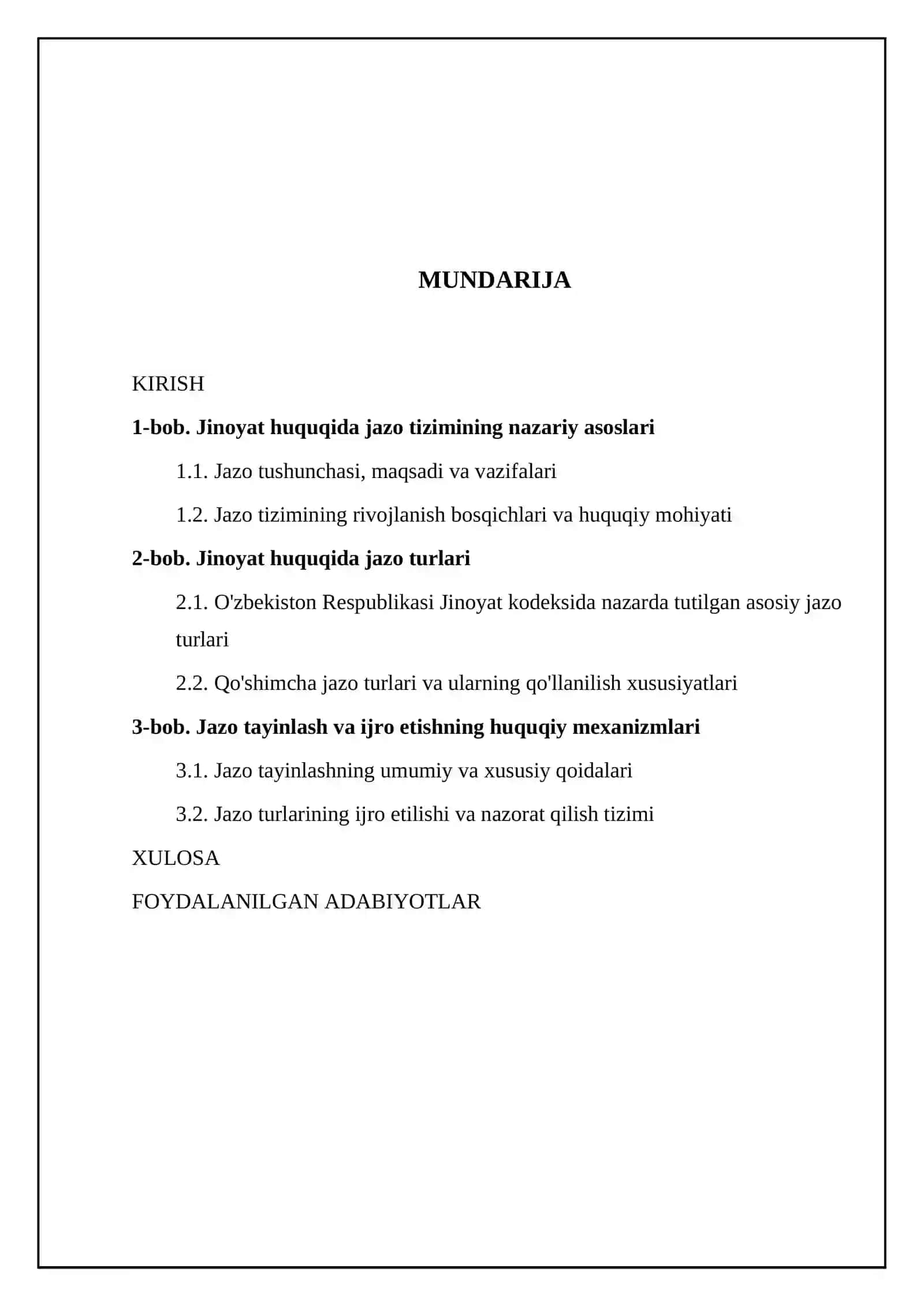 Jinoyat huquqida jazo tizimi tushinchasi, turlari 2